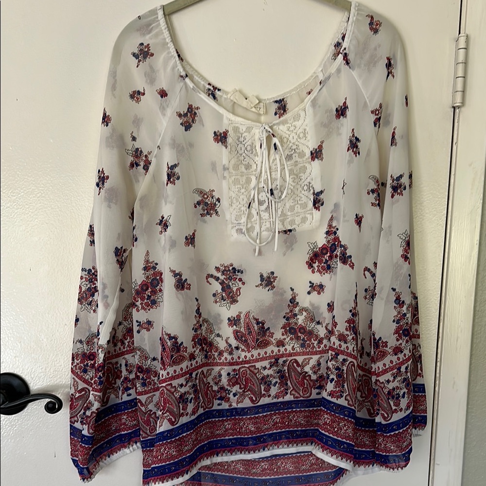 Floral Boho Blouse with Lace Detail